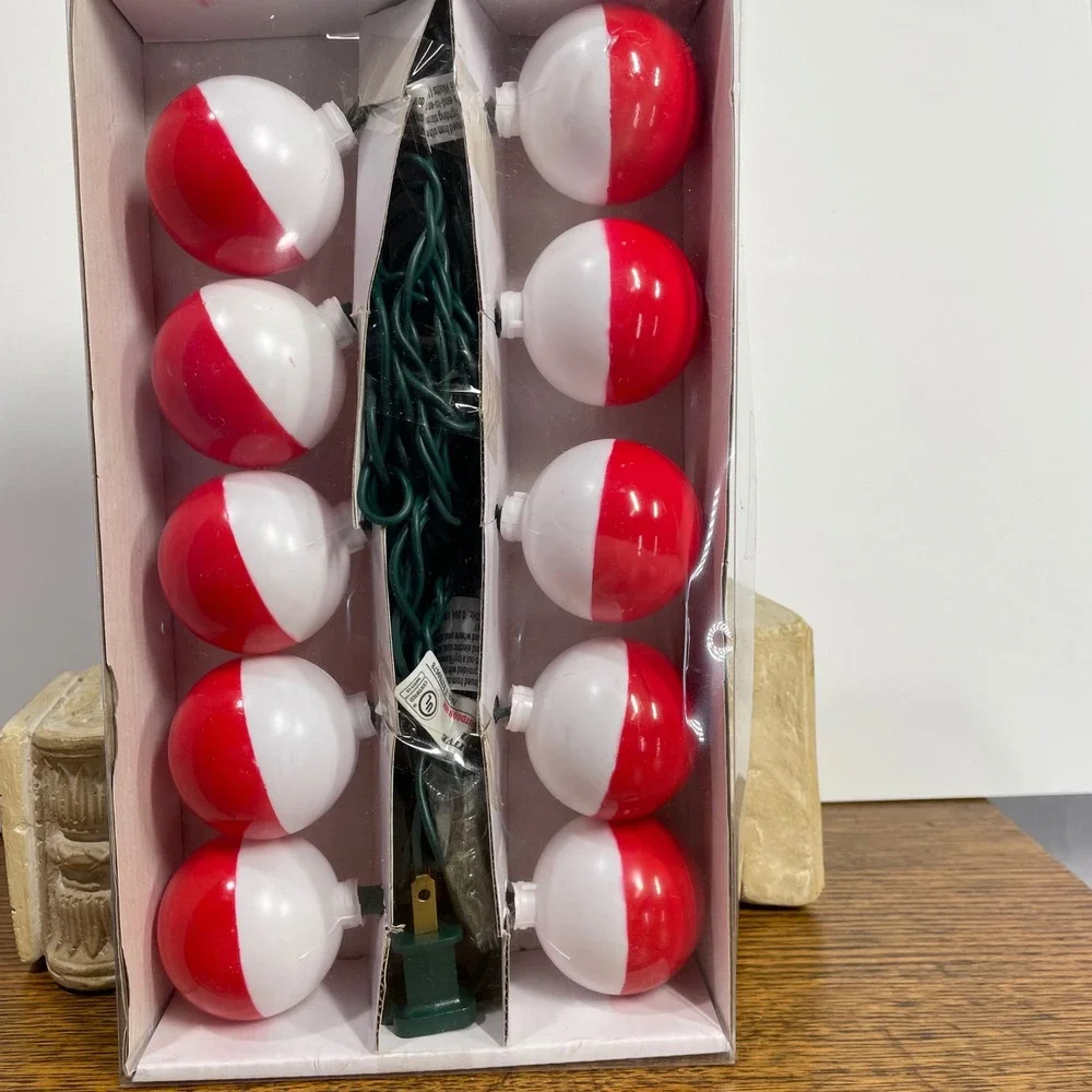 Fishing Bobber String Lights 10 Count Red White Novelty Decor Cabin Man Cave